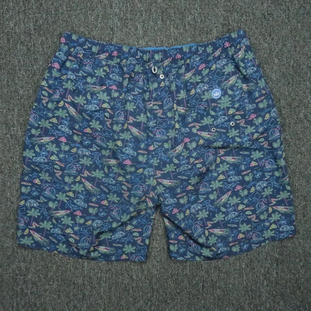Peter Millar Swim Trunks Mens Extra Large Blue Vintage Neon Print Lined‎ Seaside